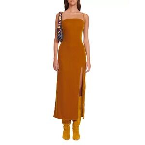 STAUD Bellamy‎ Velvet Lace Up Dress OCHER Yellow Size XS $425